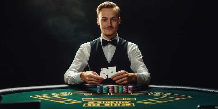 Tampilan meja Infinite Blackjack di mbk4d dengan dealer profesional